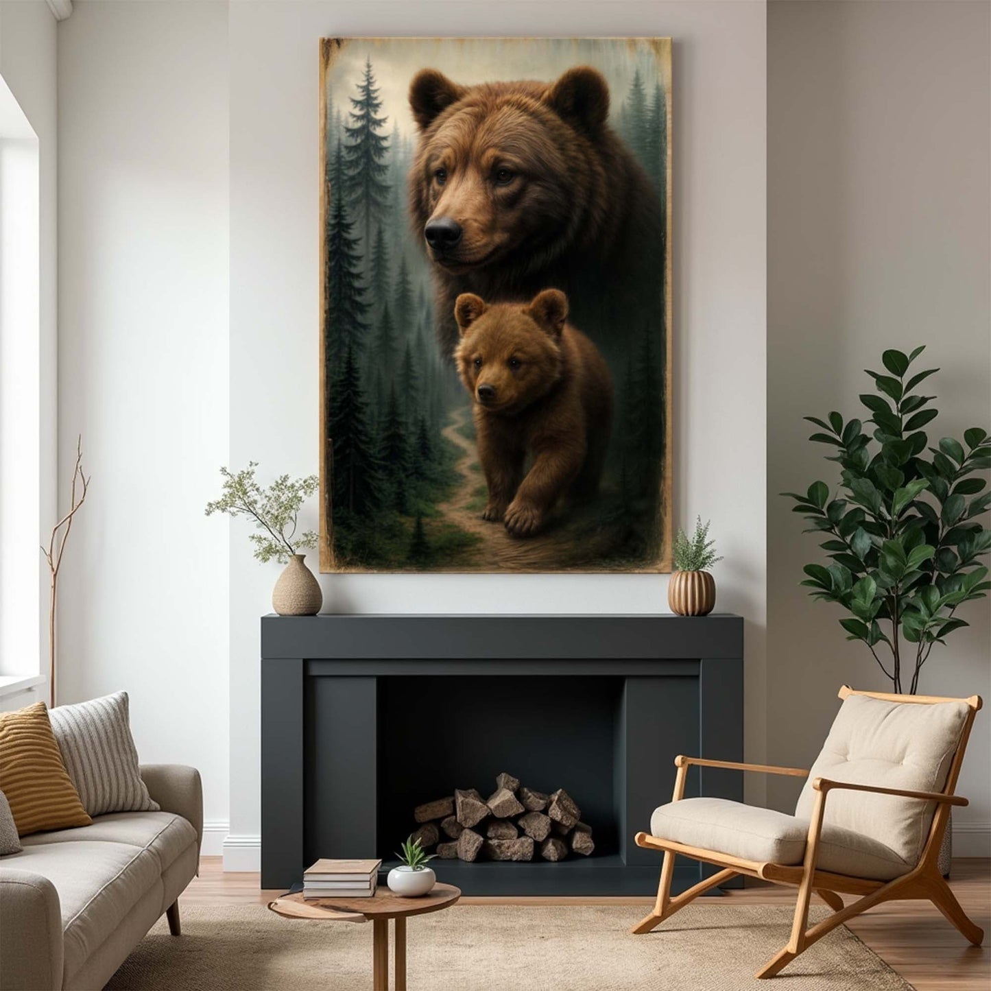 Bear and Cub Wildlife Canvas Wall Art