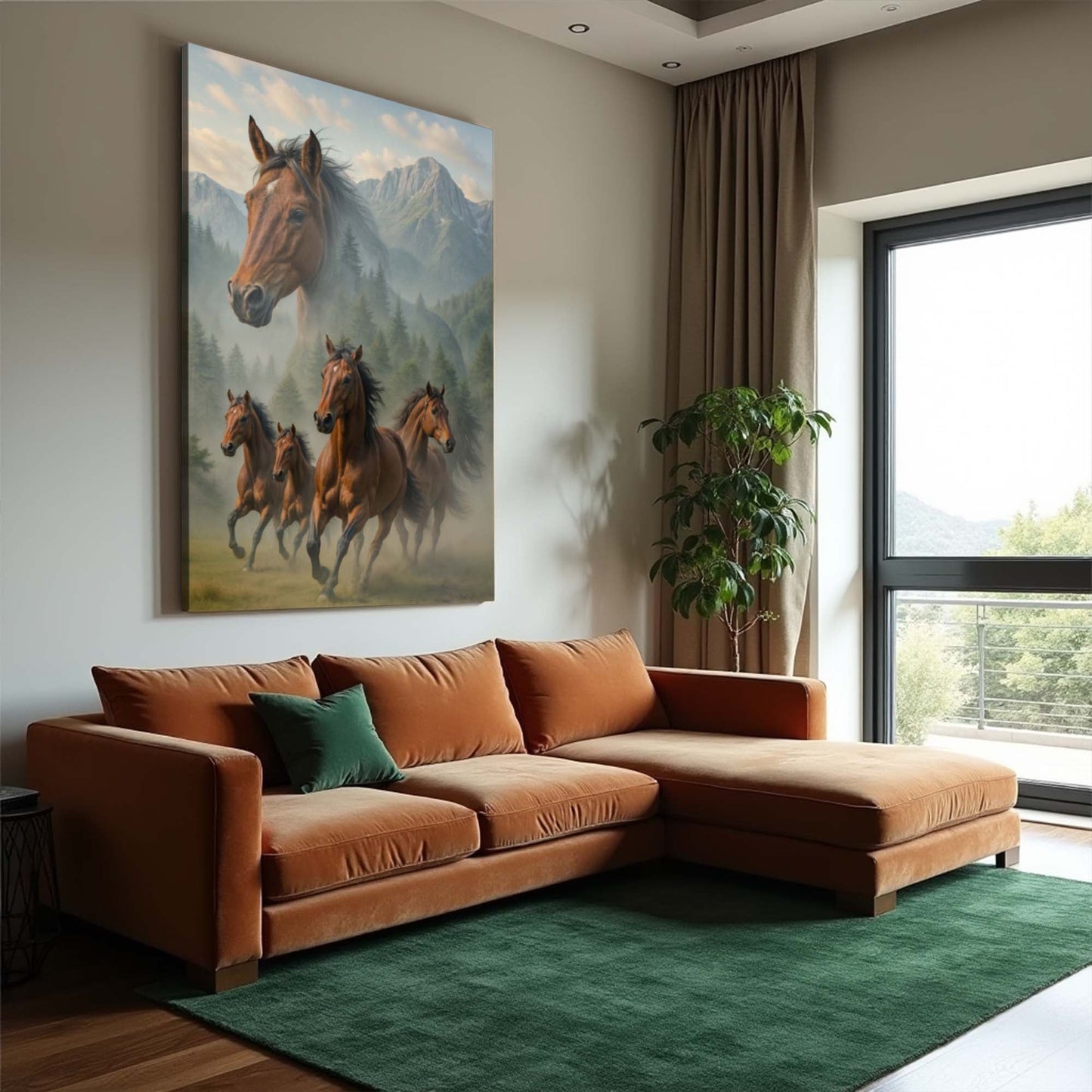 Galloping Horse Double Exposure Canvas Wall Art