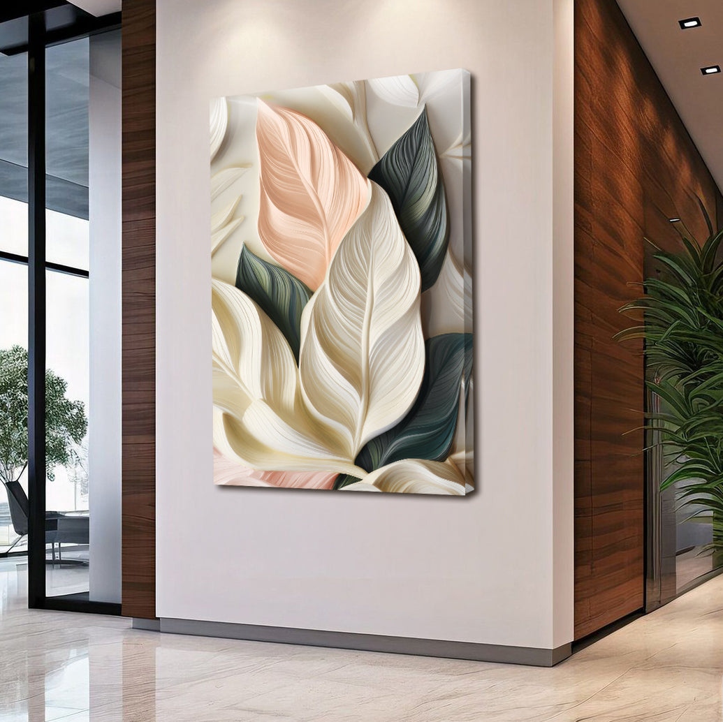 Elegant 3D Pastel Leaf Canvas Wall Art