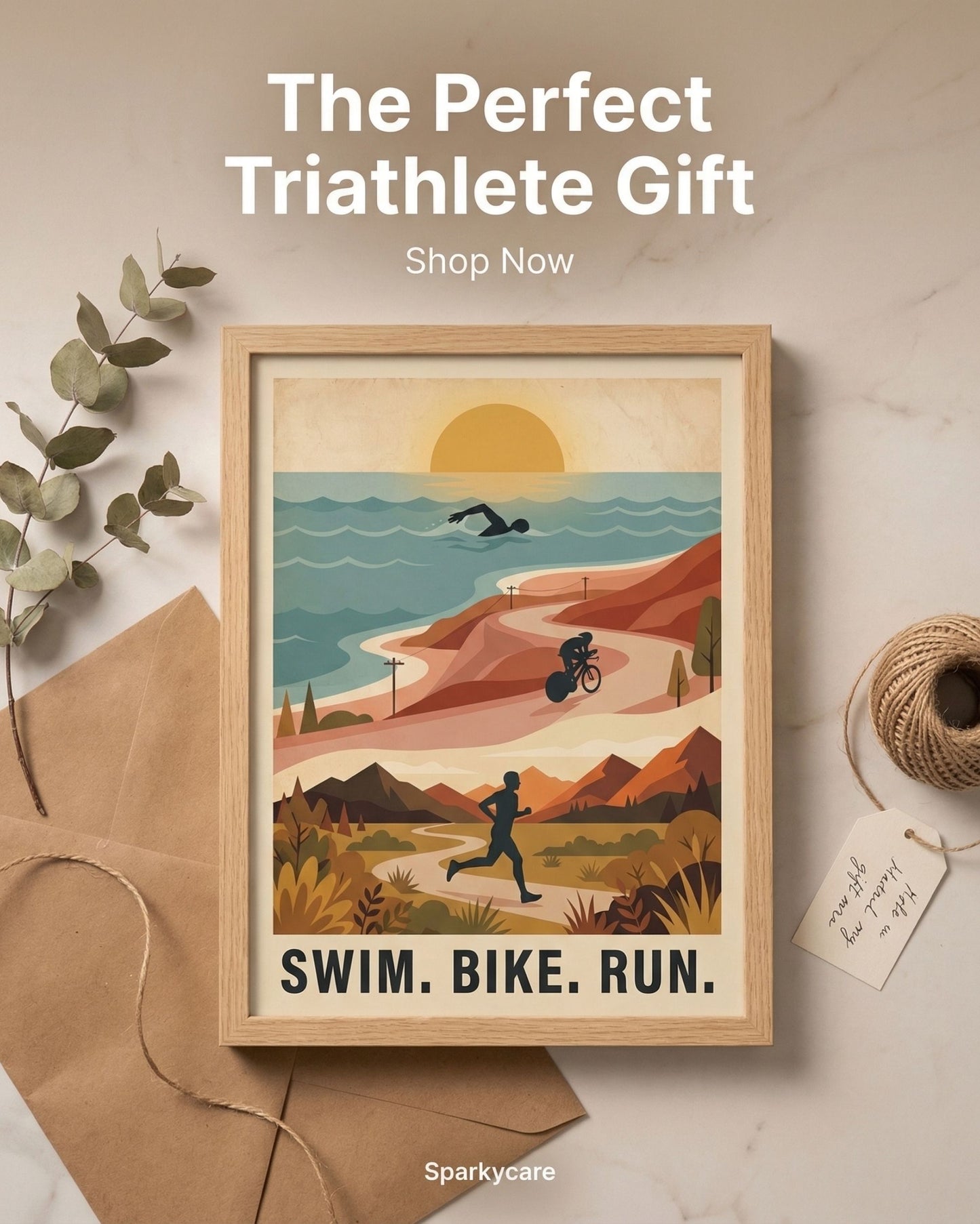 Triathlon Poster: Retro Swim Bike Run Framed Wall Art