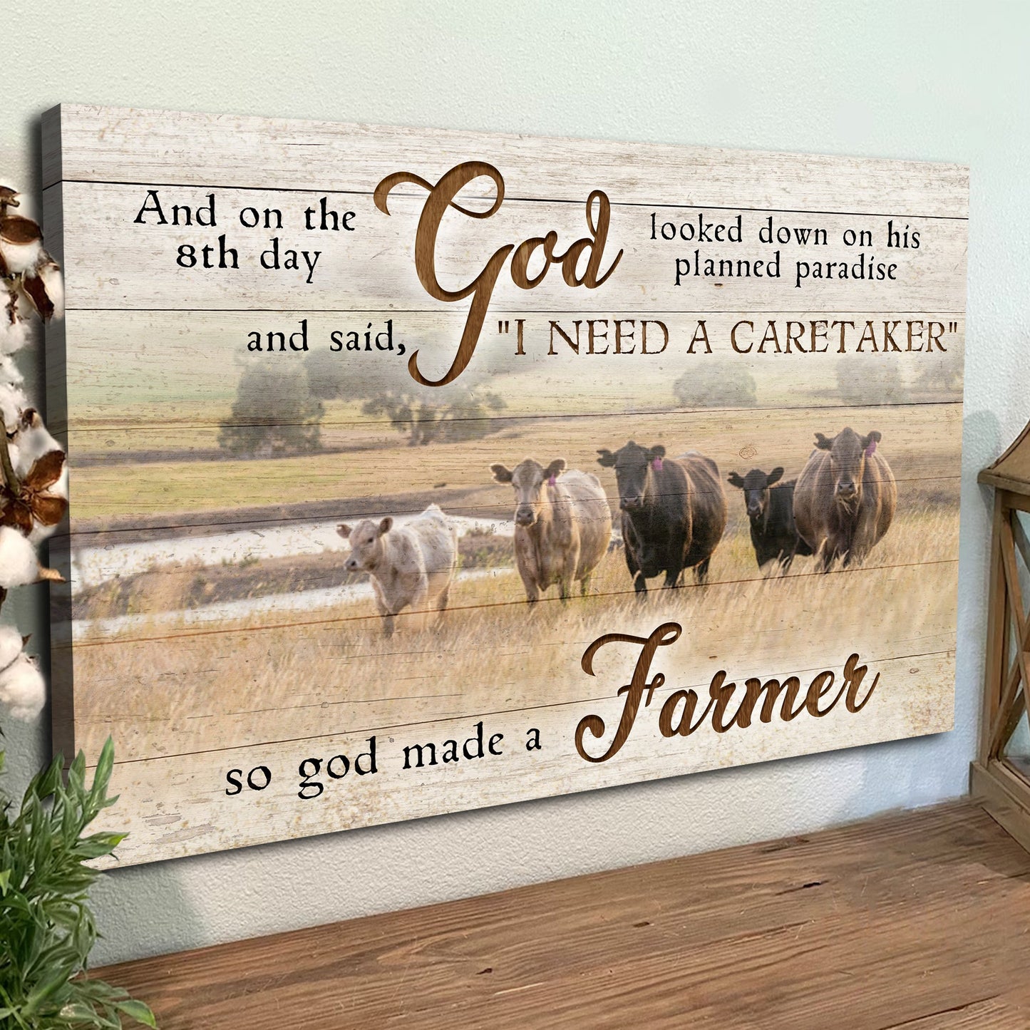God Made a Farmer Canvas Faith Sign - Farm Wall Art