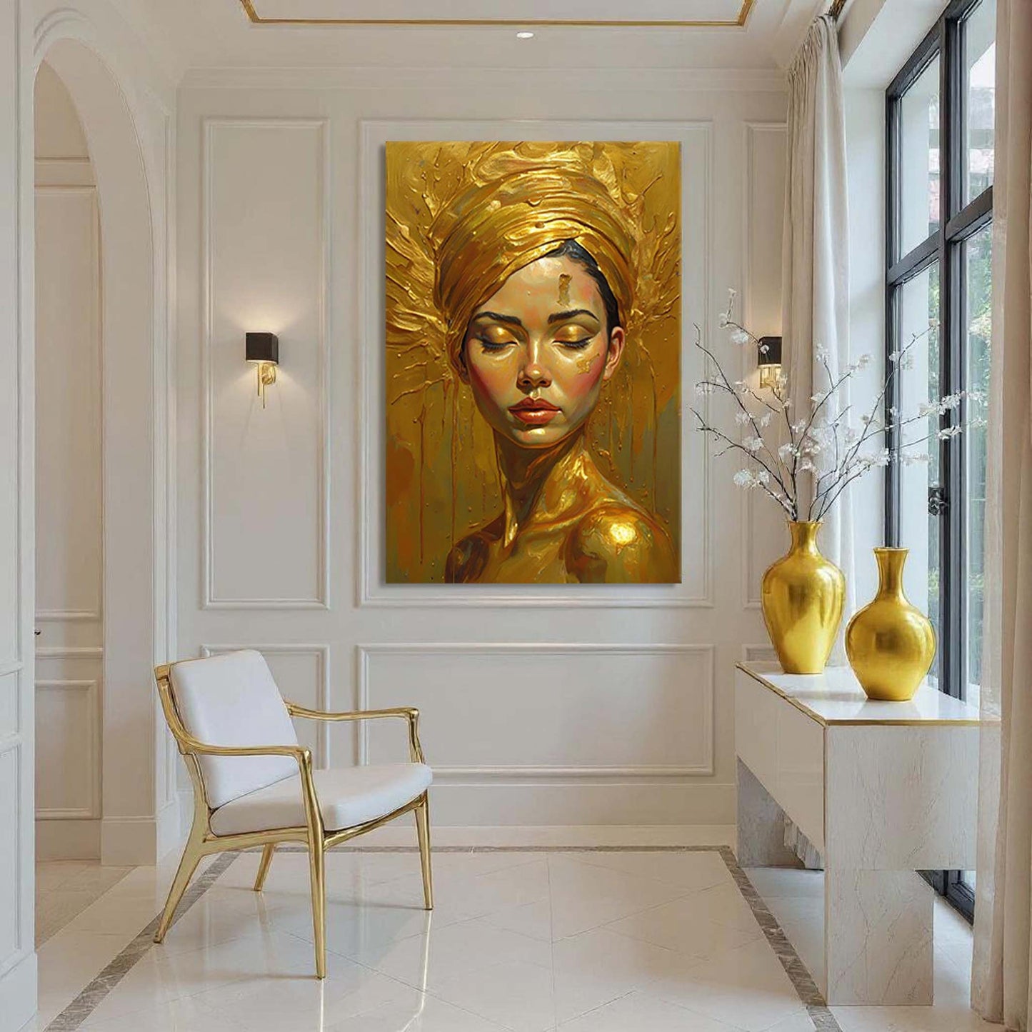 Woman's Golden Serenity Canvas Wall Art