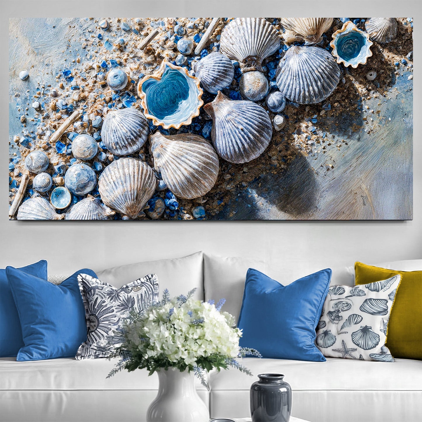 Sea Shells modern coastal canvas art II with clean contemporary shell design for beach-inspired decor