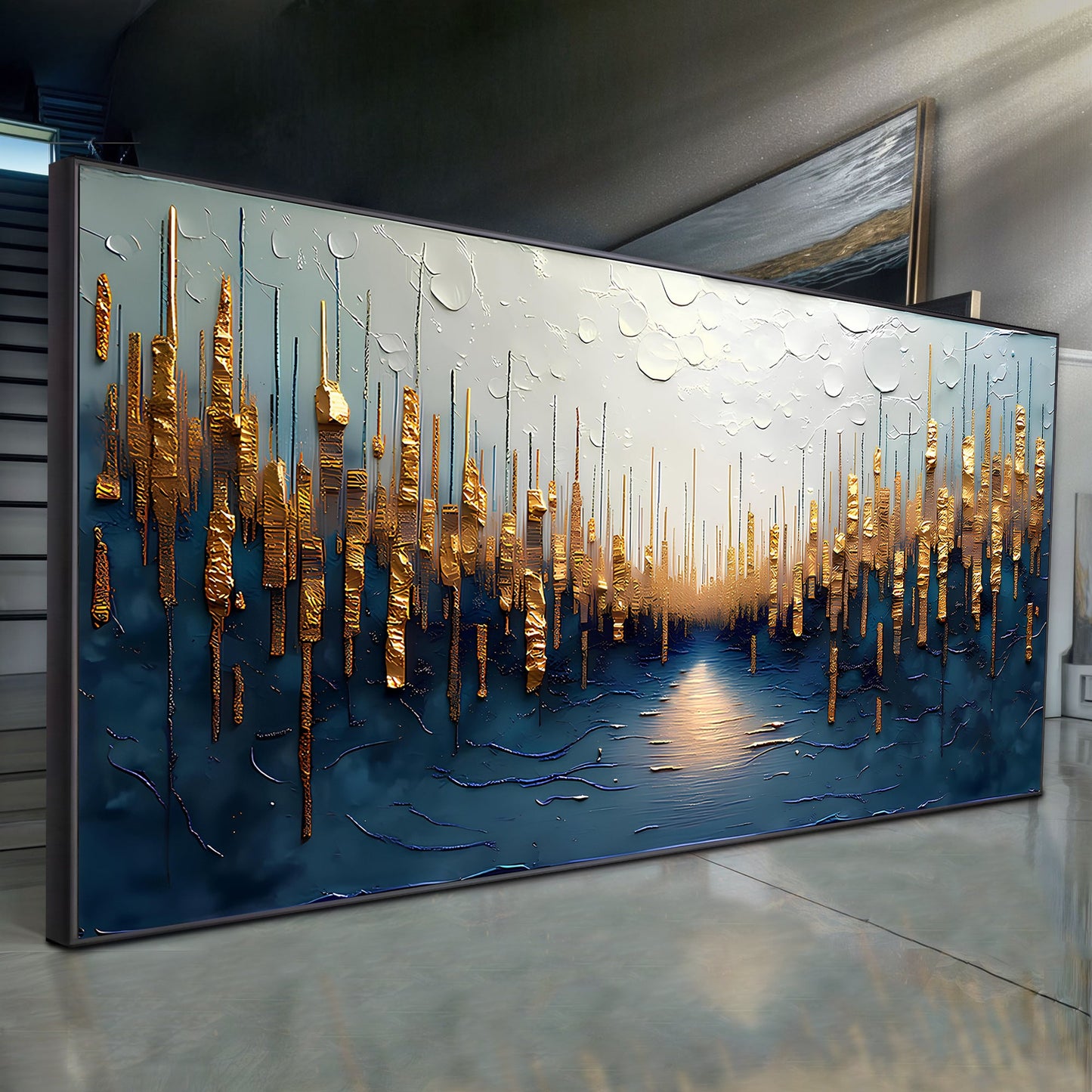 Golden Forest Reflection Abstract Canvas Wall Art