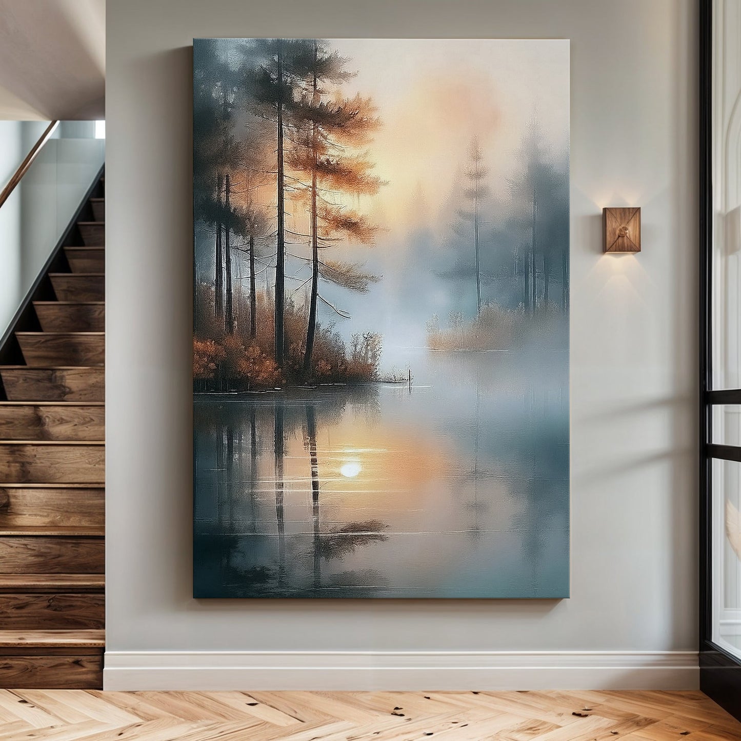 Misty Lake Landscape Canvas Wall Art
