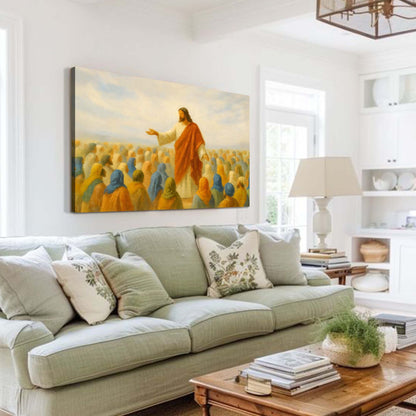 Jesus Speaking to the Multitude Warm Tones canvas shown in a styled room setting, view 4