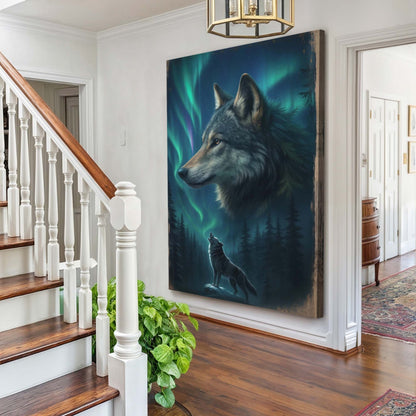 Wolf Double Exposure Canvas Wall Art IV