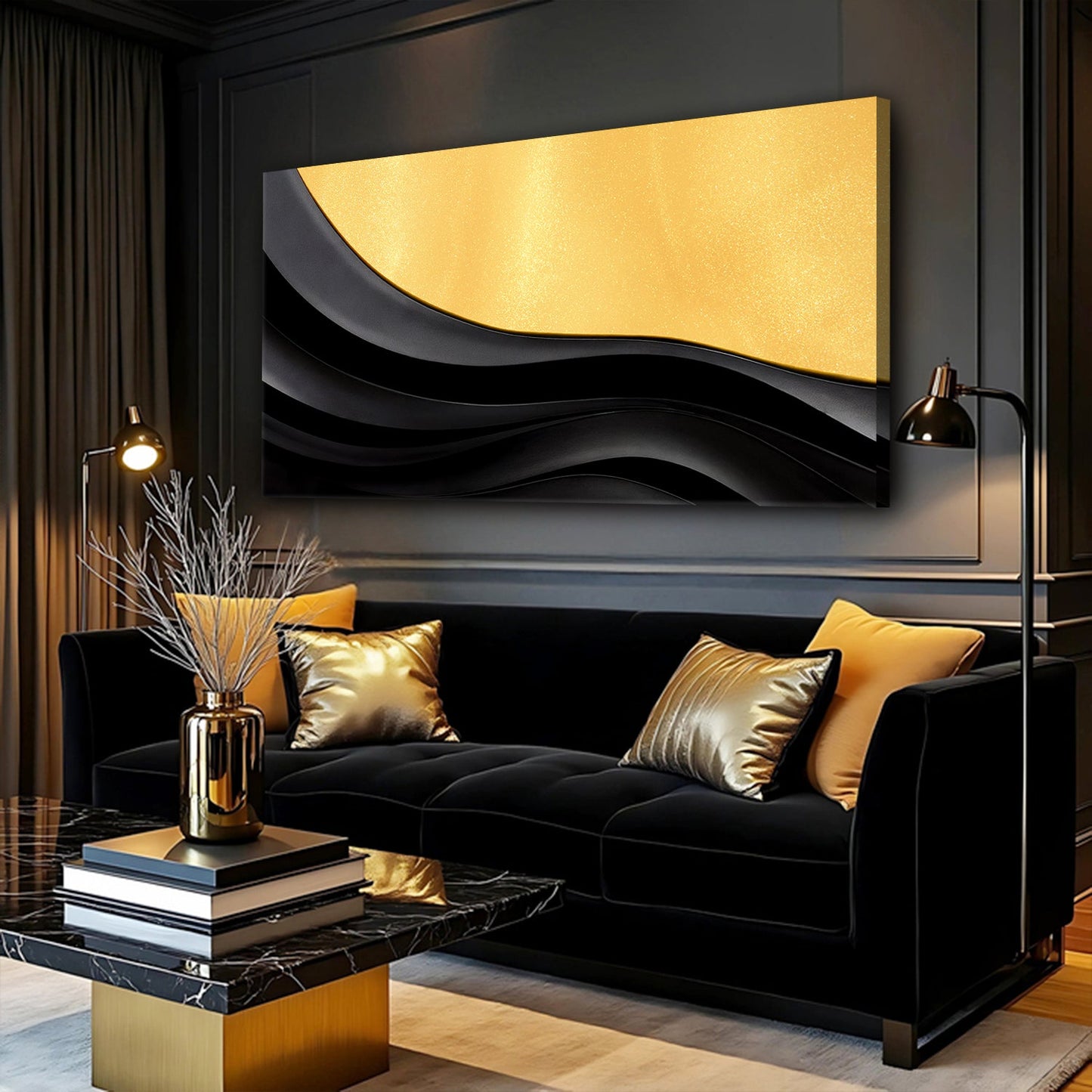 Black and Gold Minimalist Abstract Canvas Wall Art