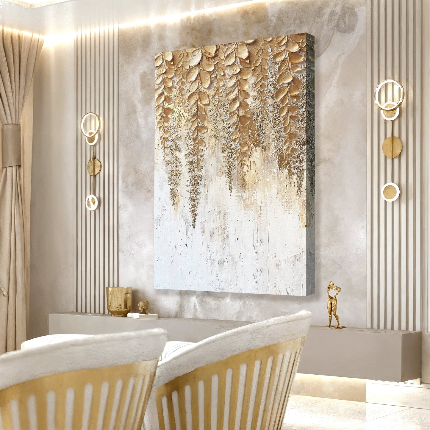 Golden Wisteria Canvas Wall Art - Floral Botanical Print