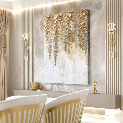 Golden Wisteria Canvas Wall Art - Floral Botanical Print