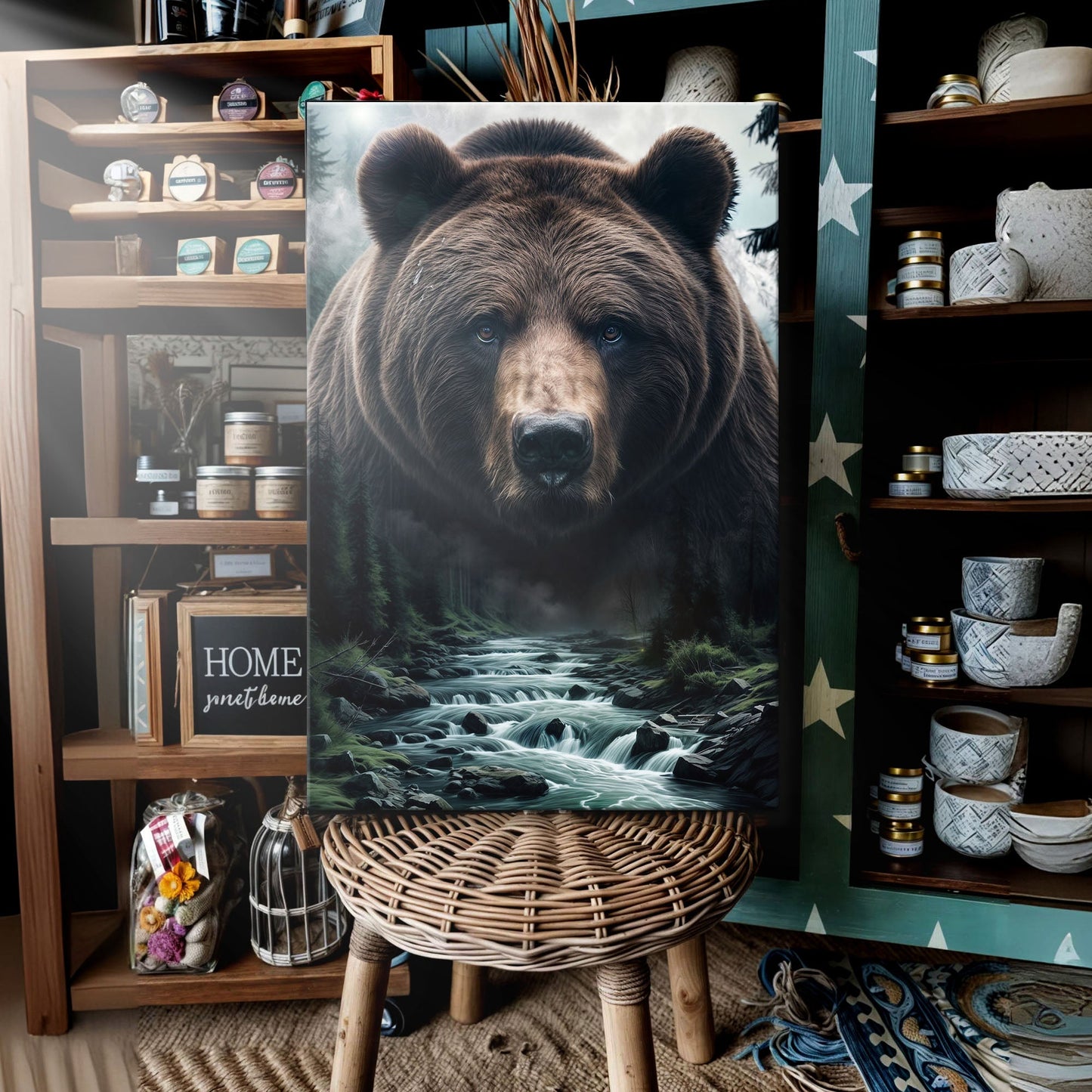 Grizzly Bear Double Exposure Canvas Wall Art