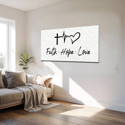 Faith Hope Love Heartbeat Script Sign canvas shown in a styled room setting, view 4