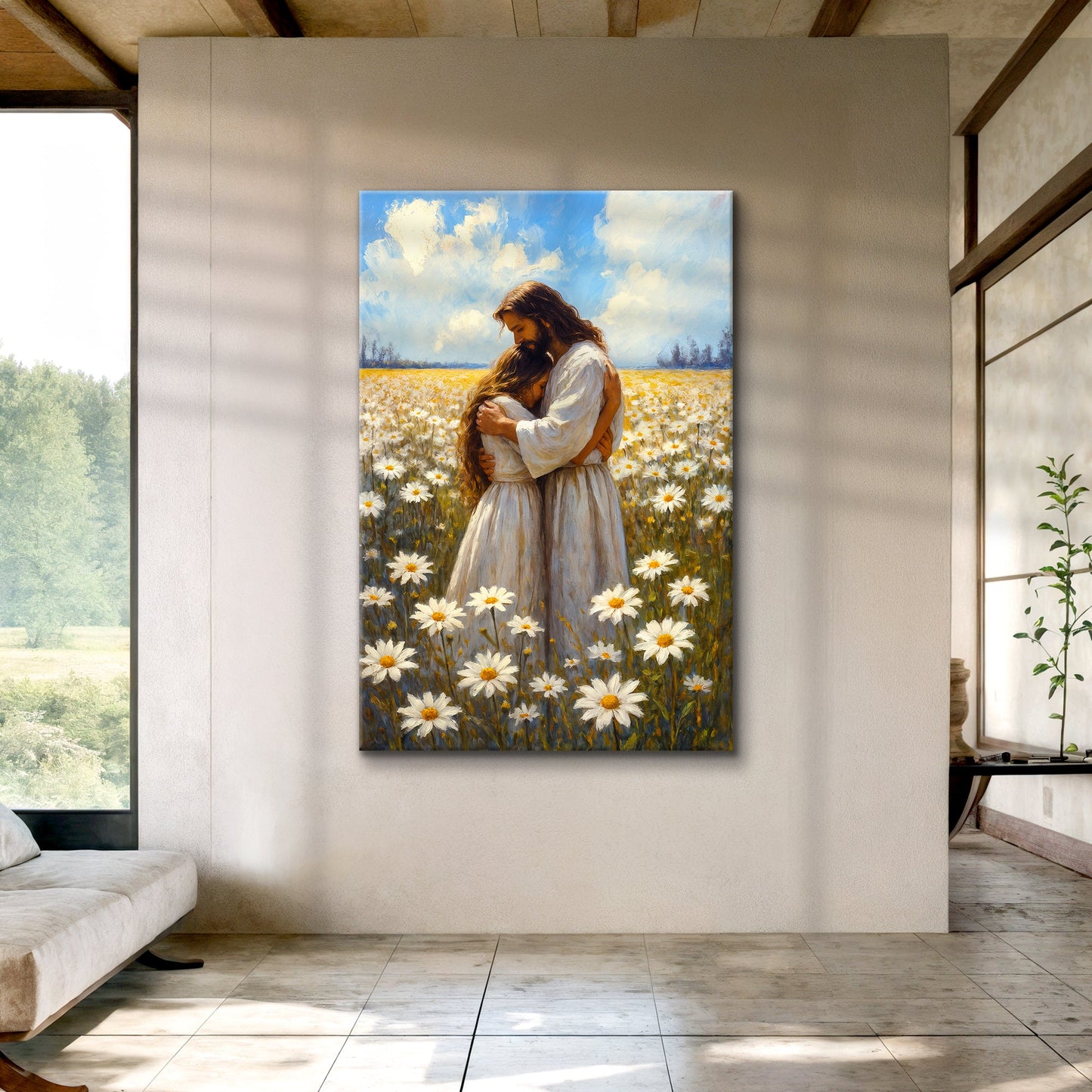 Jesus Embracing Woman Christian Canvas Wall Art