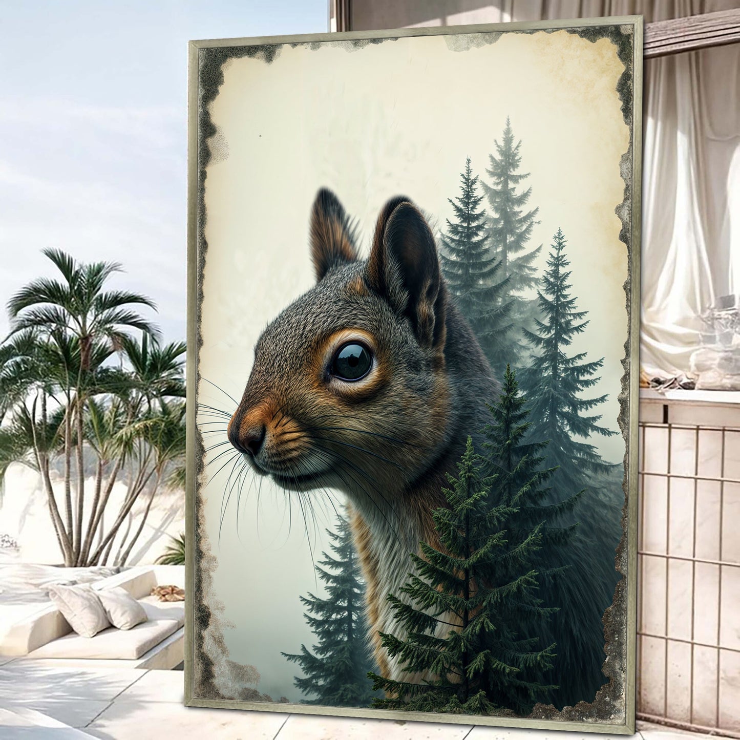 Squirrel Double Exposure Nature Canvas Wall Art