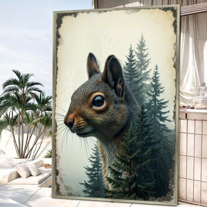 Squirrel Double Exposure Nature Canvas Wall Art