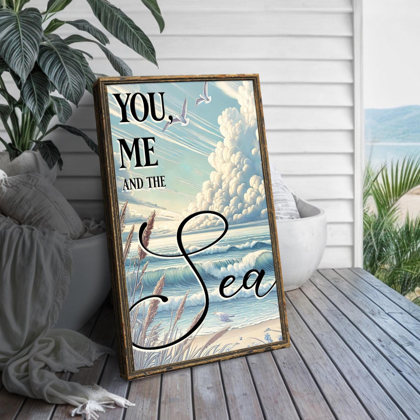 You Me and the Sea Beach Canvas Wall Art