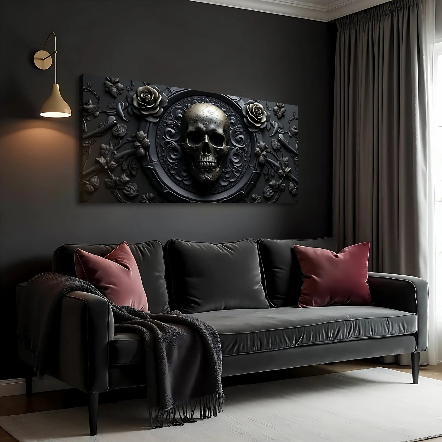 3D Rose and Skull Canvas Wall Art VI