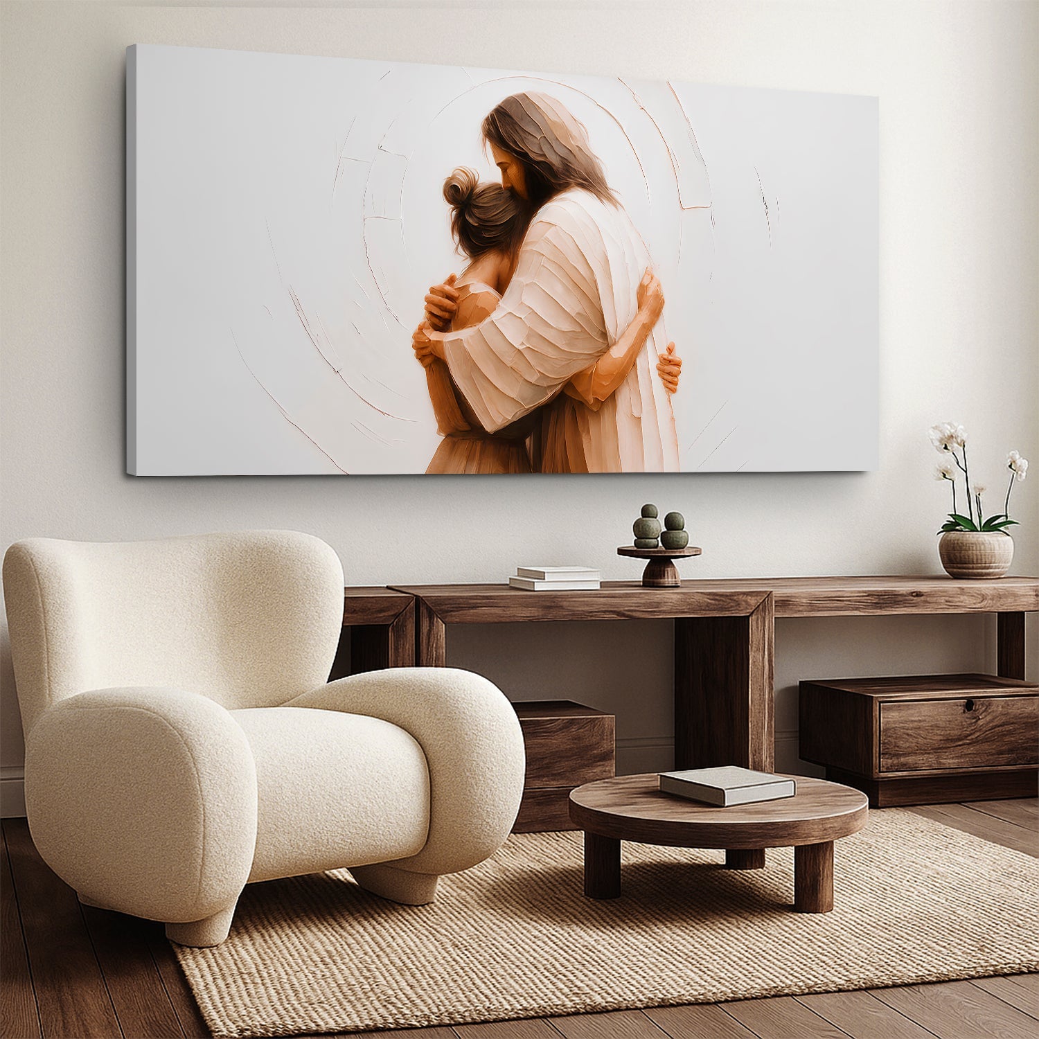 Divine Embrace of Grace Faith Canvas Wall Art - devotional canvas with soft spiritual imagery