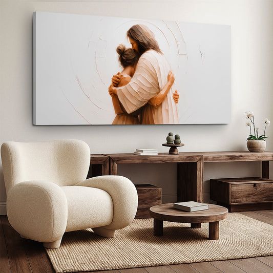 Divine Embrace of Grace Faith Canvas Wall Art - devotional canvas with soft spiritual imagery