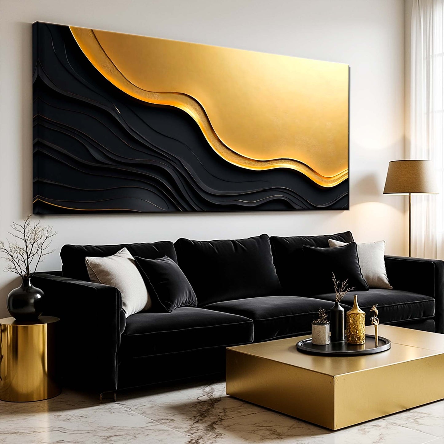 Black and Gold Minimalist Abstract Canvas Wall Art