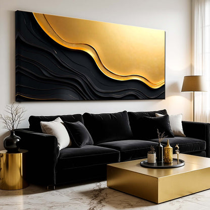 Black and Gold Minimalist Abstract Canvas Wall Art