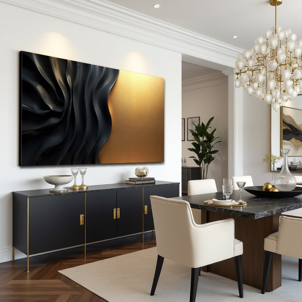Black and Gold Abstract Minimalist Canvas Wall Art