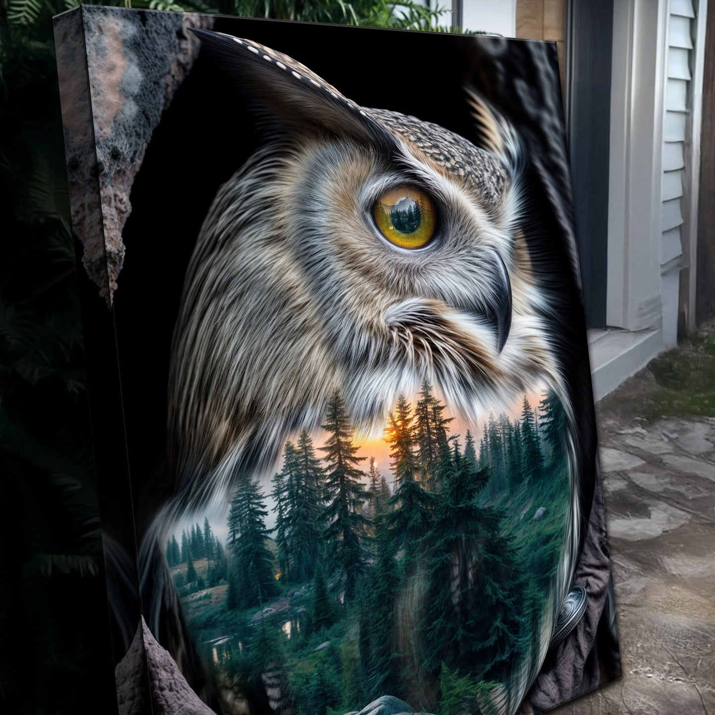 Owl Double Exposure Canvas Wall Art