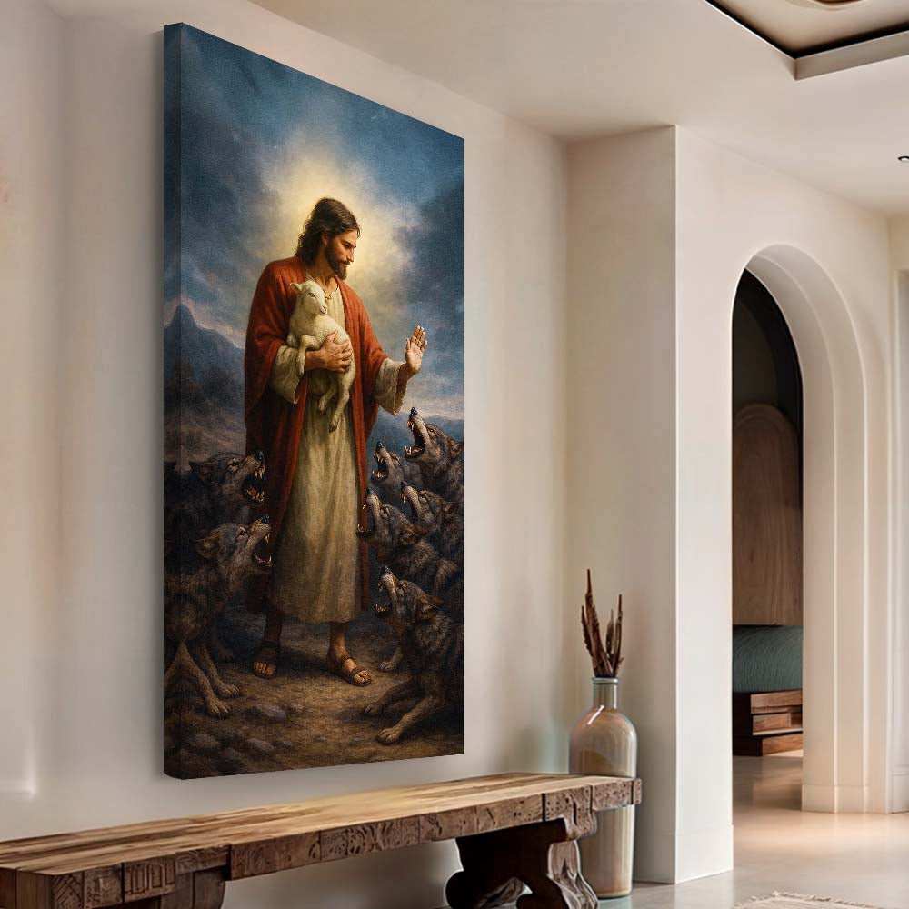 Christian Faith Canvas Art Jesus Shepherd Protecting Lamb
