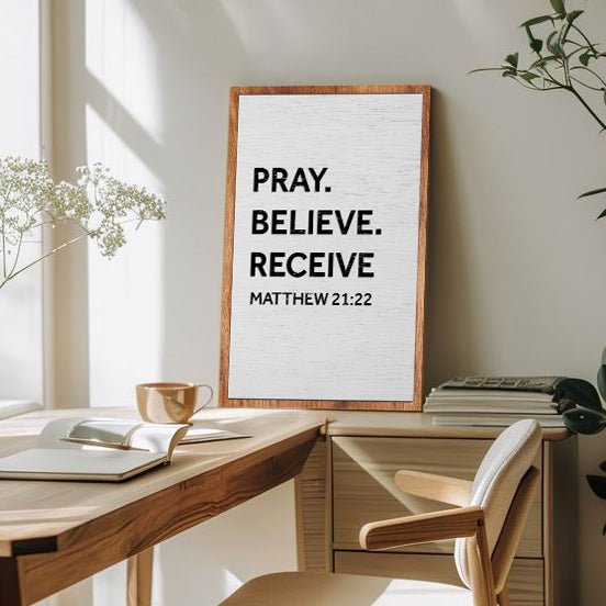 Matthew 21:22 Pray Believe Receive Faith Canvas Wall Art