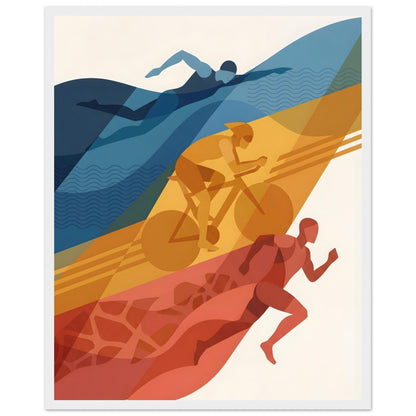 Abstract Triathlon Print: Geometric Swim Bike Run Wall Art - 40x50 cm / 16x20″ - White frame / Ready-to-hang - Sparkycare