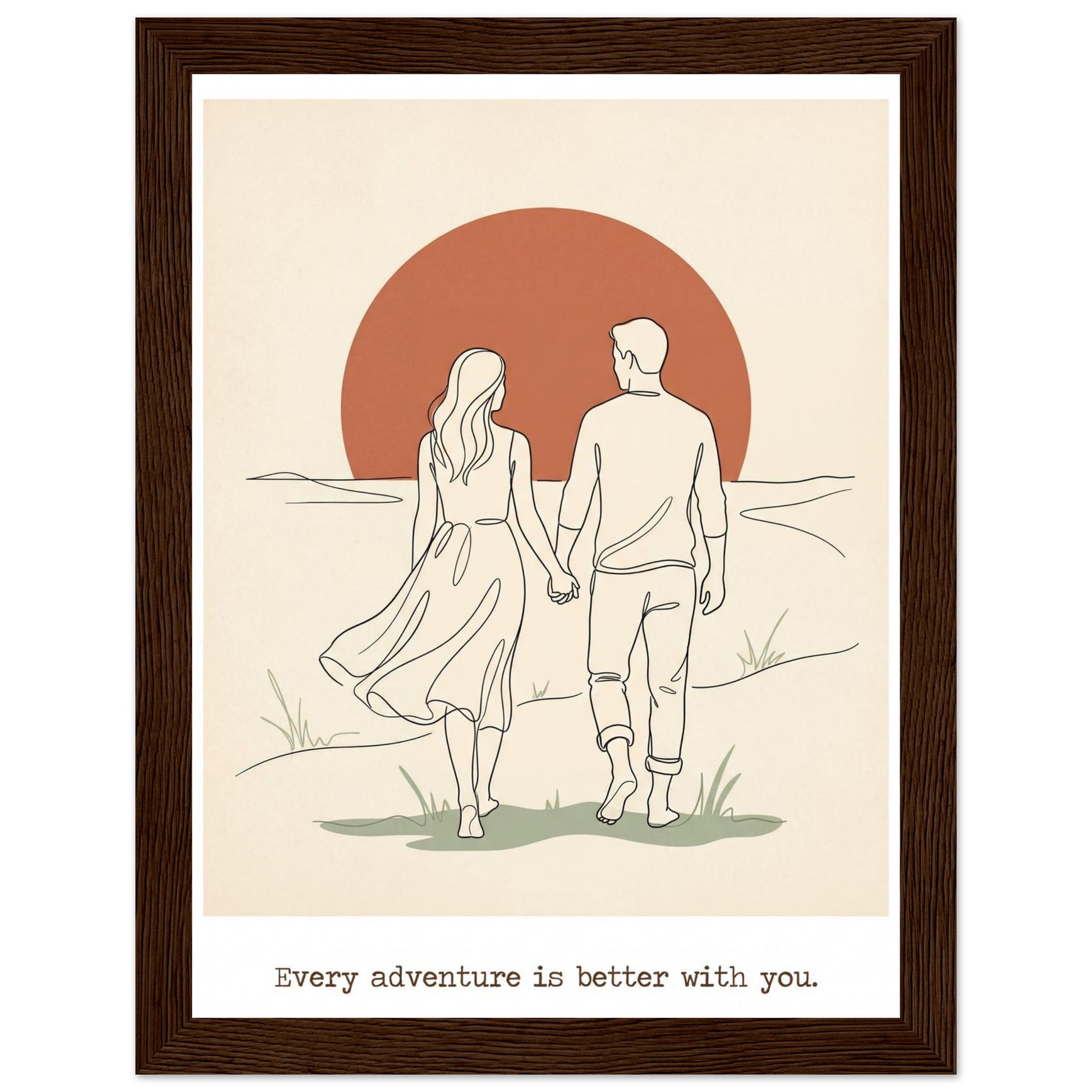 Romantic Wall Art - Couples Poster for Your Bedroom - 15x20 cm / 6x8″ - Dark wood frame / Ready-to-hang - Sparkycare