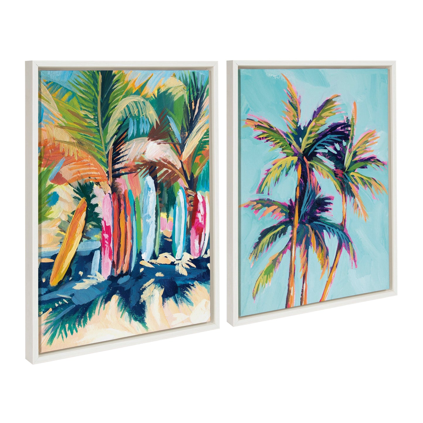 Surf and Sand Tropical Palms Framed Canvas Wall Art Set