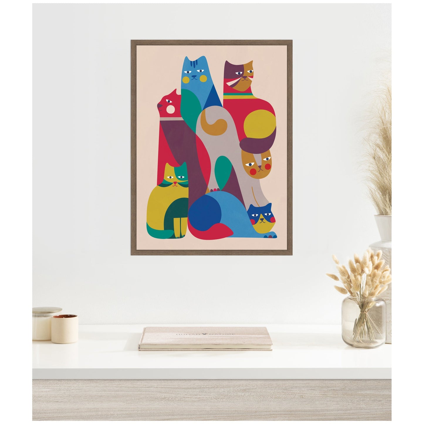 Retro Modern Abstract Cats Framed Canvas Art