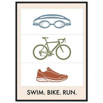 Swim Bike Run Poster: Minimalist Triathlon Icons Wall Art - 20x25 cm / 8x10″ - White frame / Ready-to-hang - Sparkycare