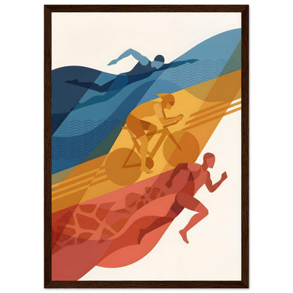 Abstract Triathlon Print: Geometric Swim Bike Run Wall Art - A3 (29.7 x 42 cm) - Dark wood frame / Ready-to-hang - Sparkycare