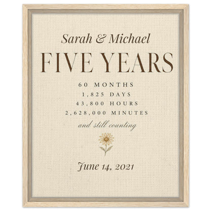 Personalized 5 Year Anniversary Canvas - 40x50 cm / 16x20″ / Framed Canvas - Wood frame - Sparkycare