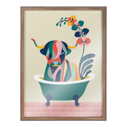 Blake Mid Century Modern Cow in Bathtub Framed Printed Glass by Rachel Lee of My Dream Wall