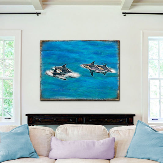 Handcrafted wood killer whale orca coastal sea-life wall art