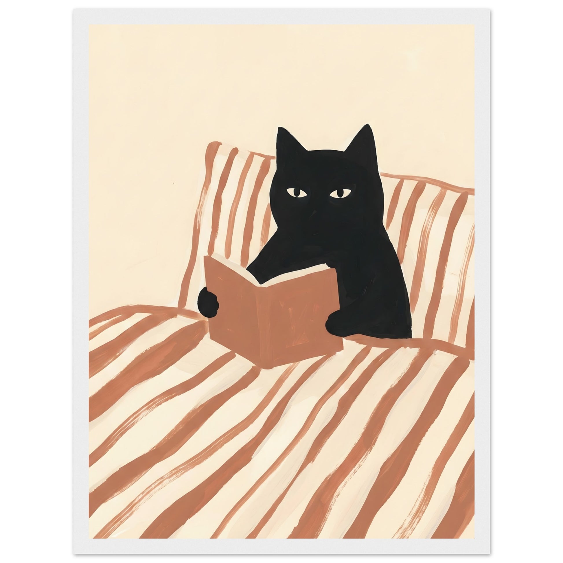 Cat Reading Poster - Framed Wall Art That Gets Cat Lovers and Book Lovers - 20x25 cm / 8x10″ - White frame / Ready-to-hang - Sparkycare