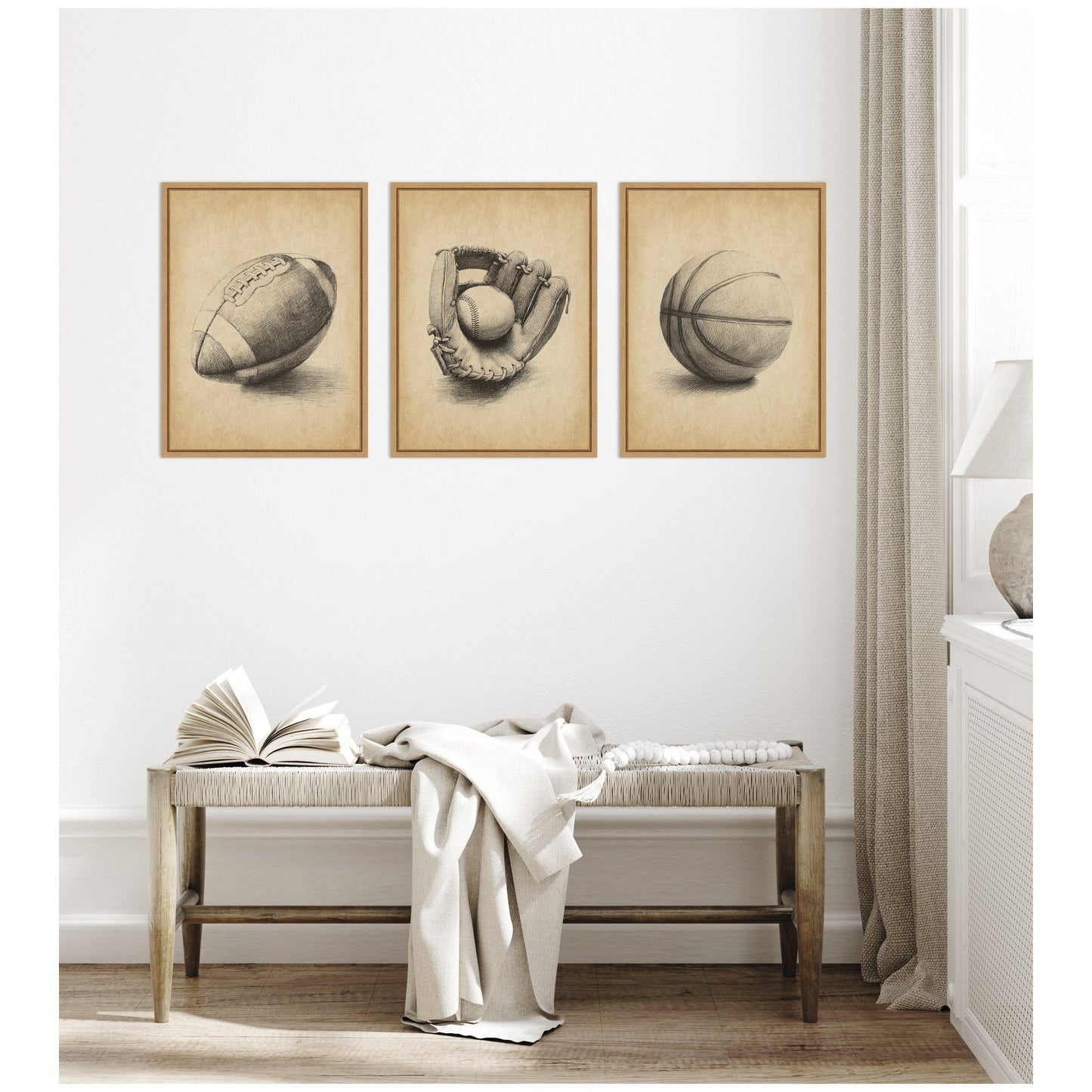 Vintage Football 3 Piece Framed Canvas Set