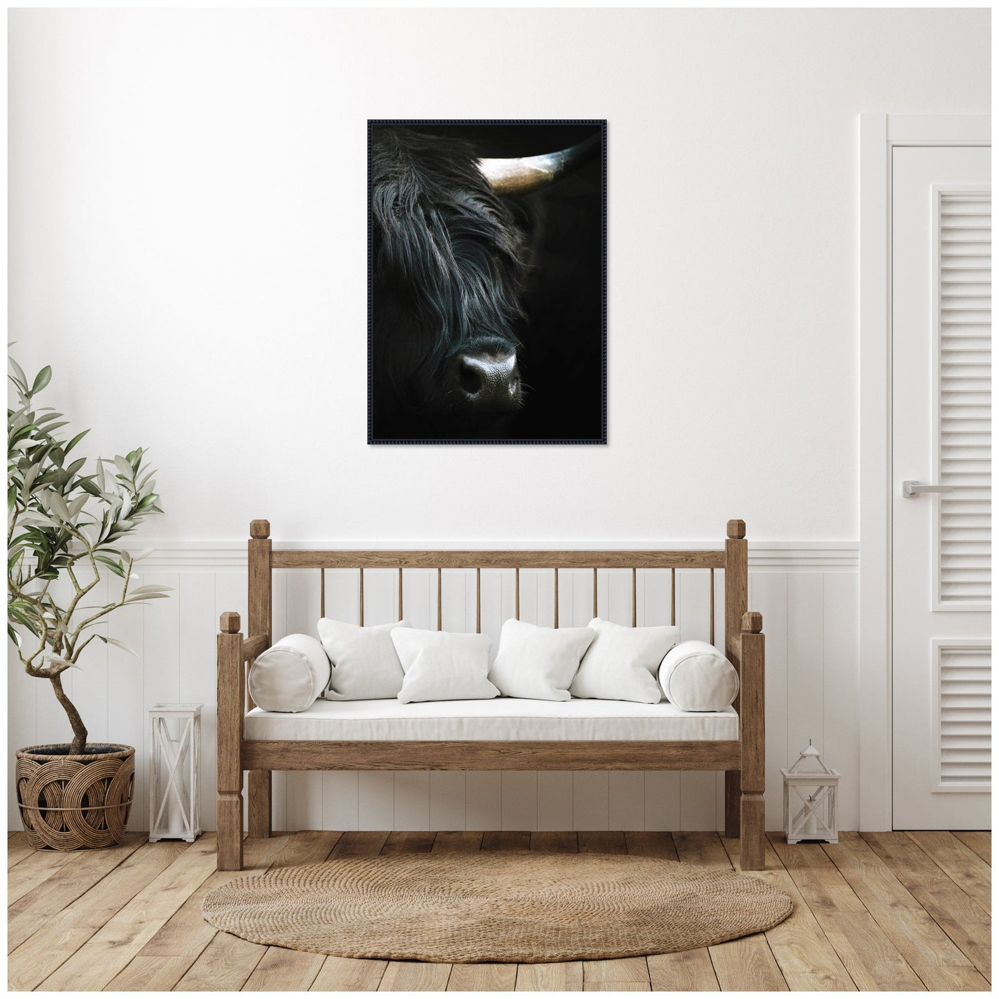 Minimalist Black Highland Cow Framed Canvas Wall Art