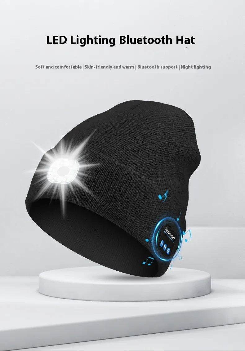 LED Bluetooth Beanie Hat - Rechargeable Headlight & Wireless Headphones