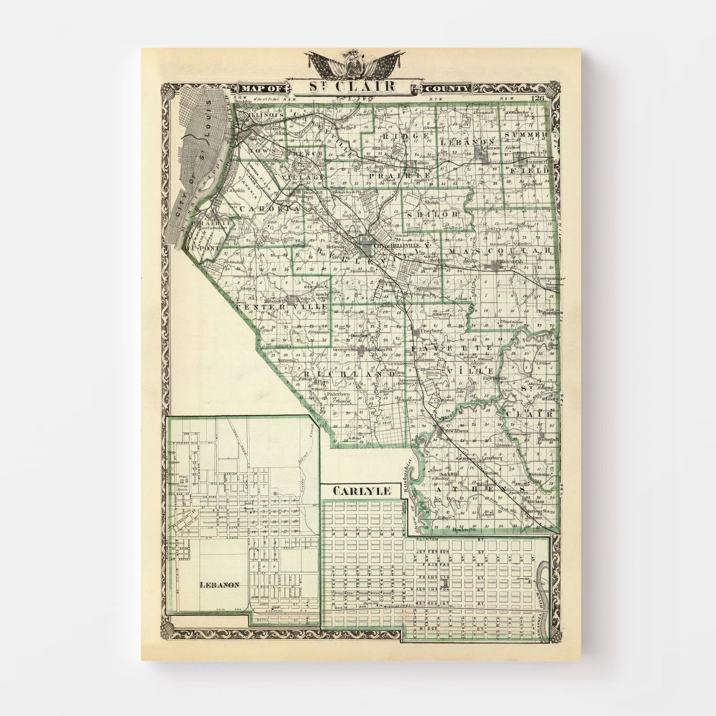 Vintage Map of St. Clair County, Illinois, 1876