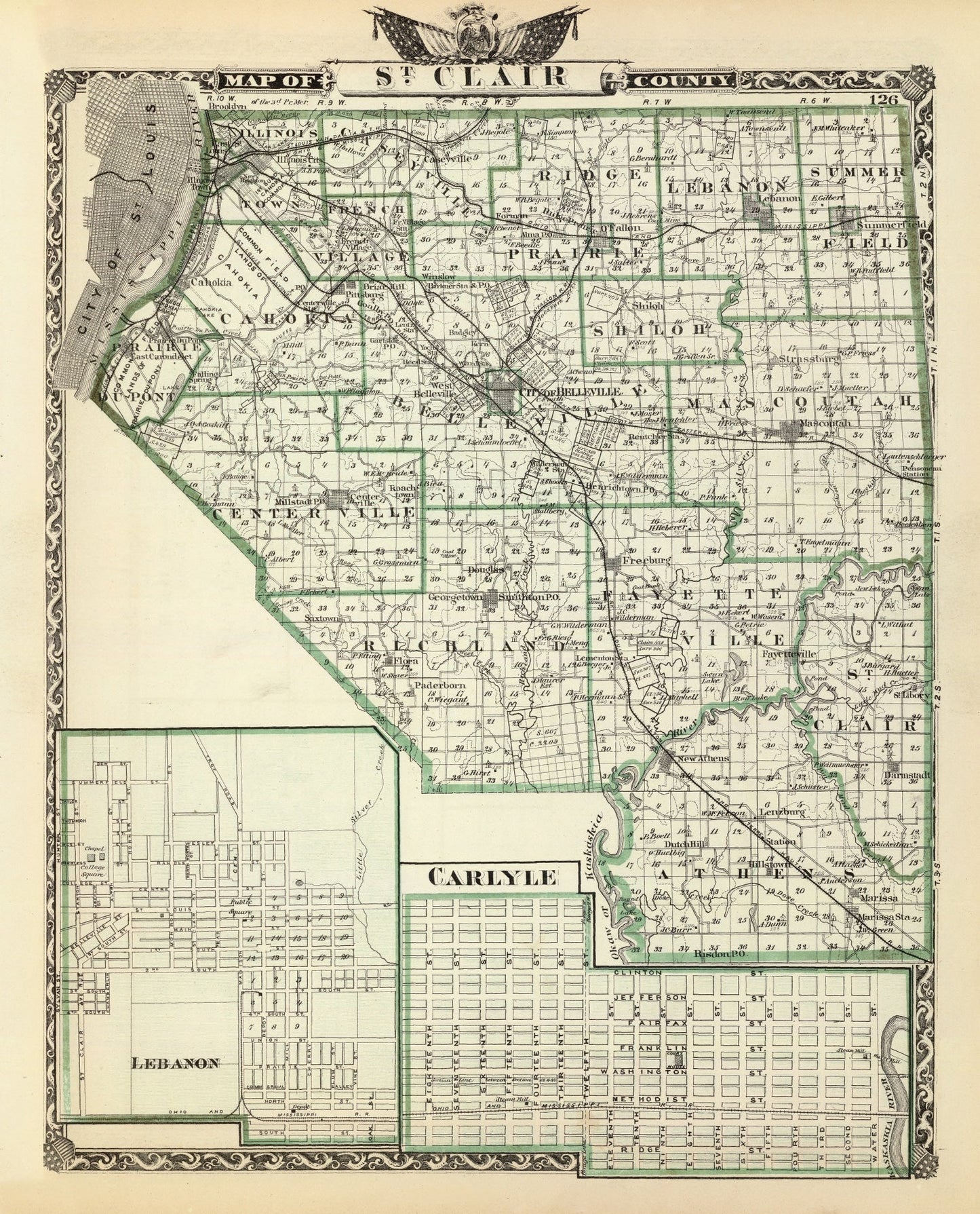 Vintage Map of St. Clair County, Illinois, 1876