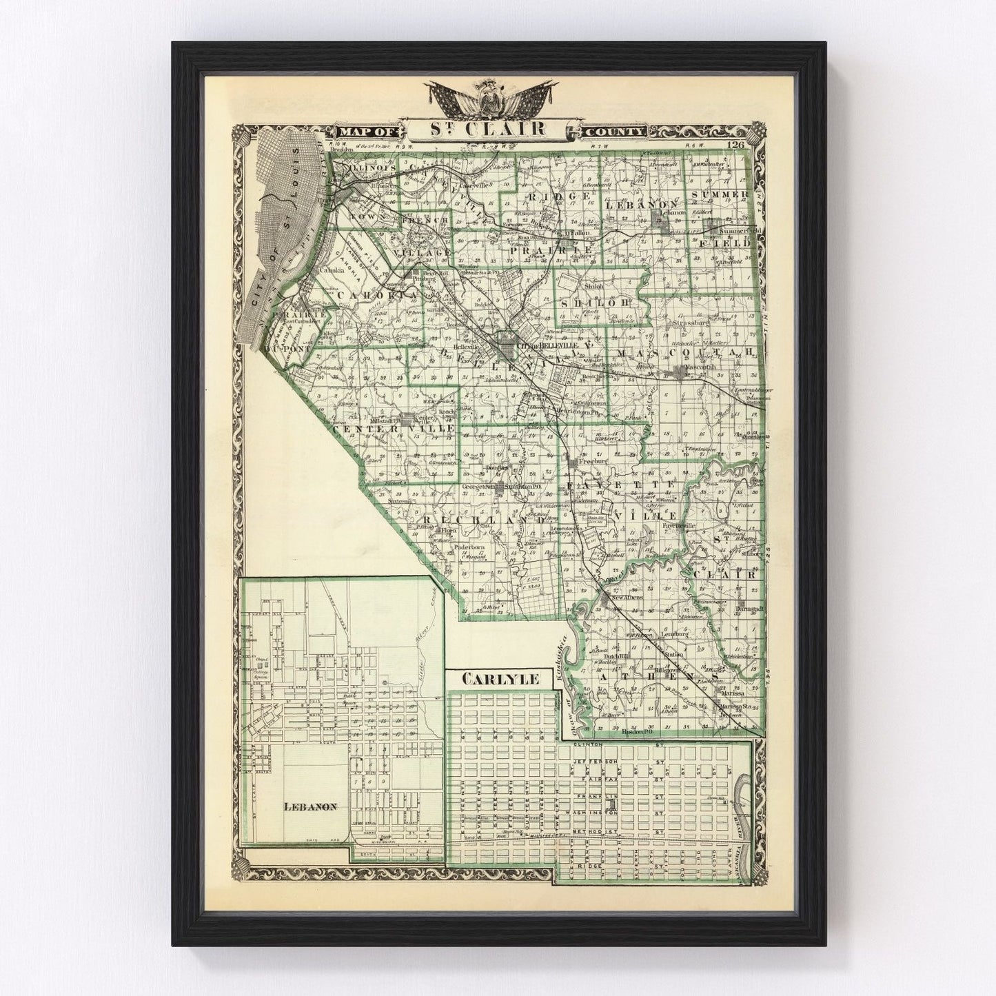 vintage map of St. Clair County, Illinois, 1876