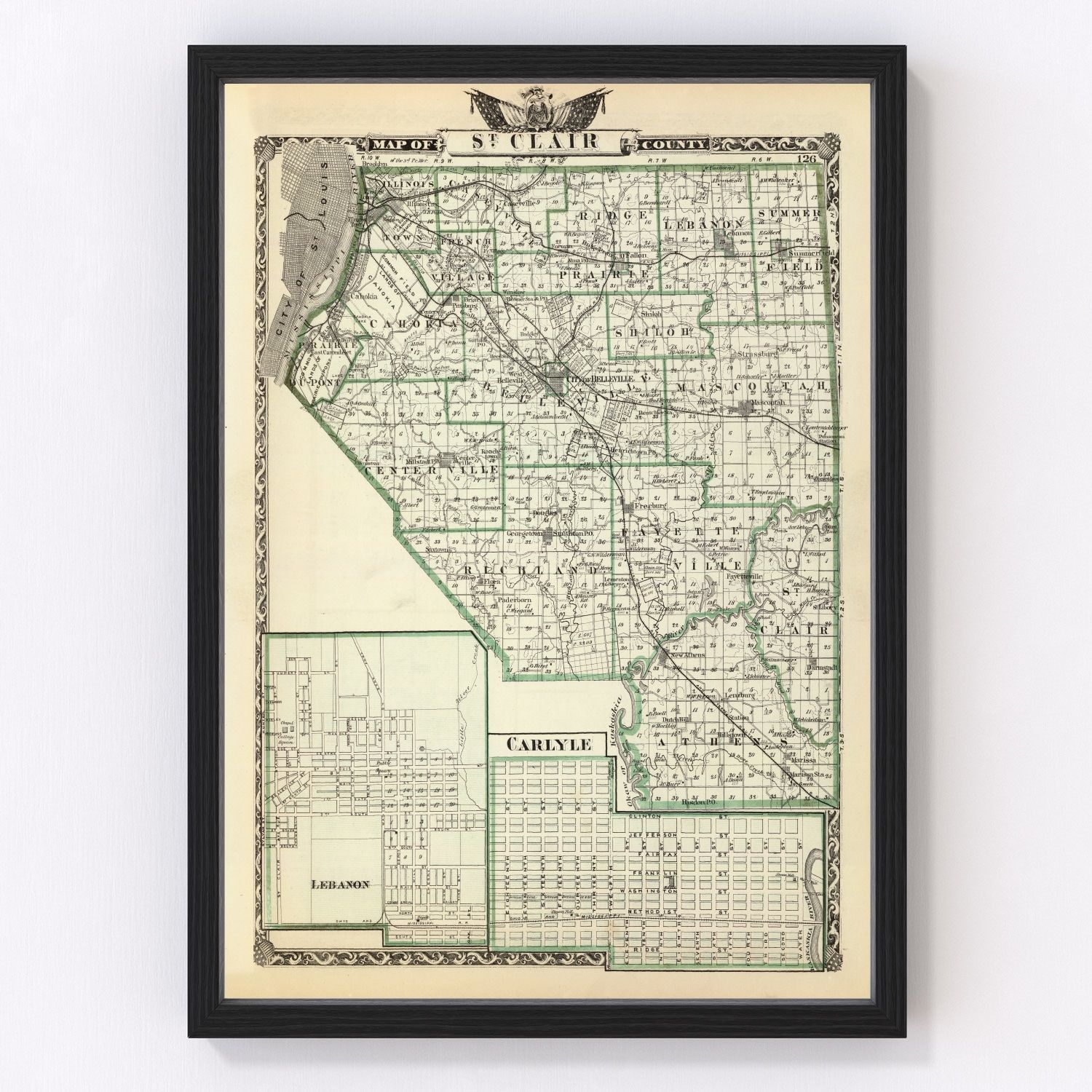 vintage map of St. Clair County, Illinois, 1876