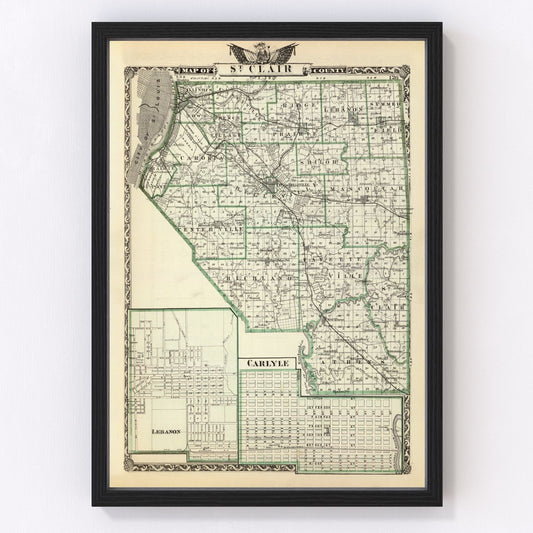 vintage map of St. Clair County, Illinois, 1876