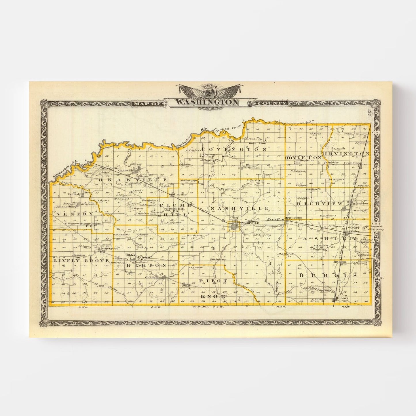 Vintage Map of Washington County, Illinois 1876