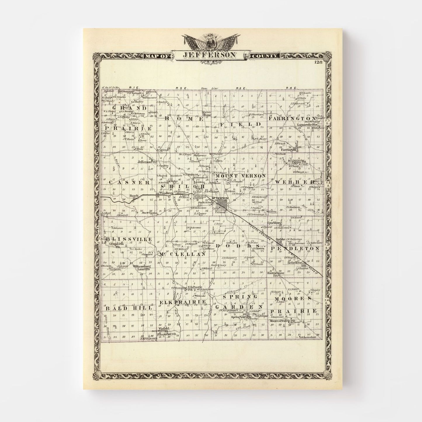 Vintage Map of Jefferson County, Illinois, 1876