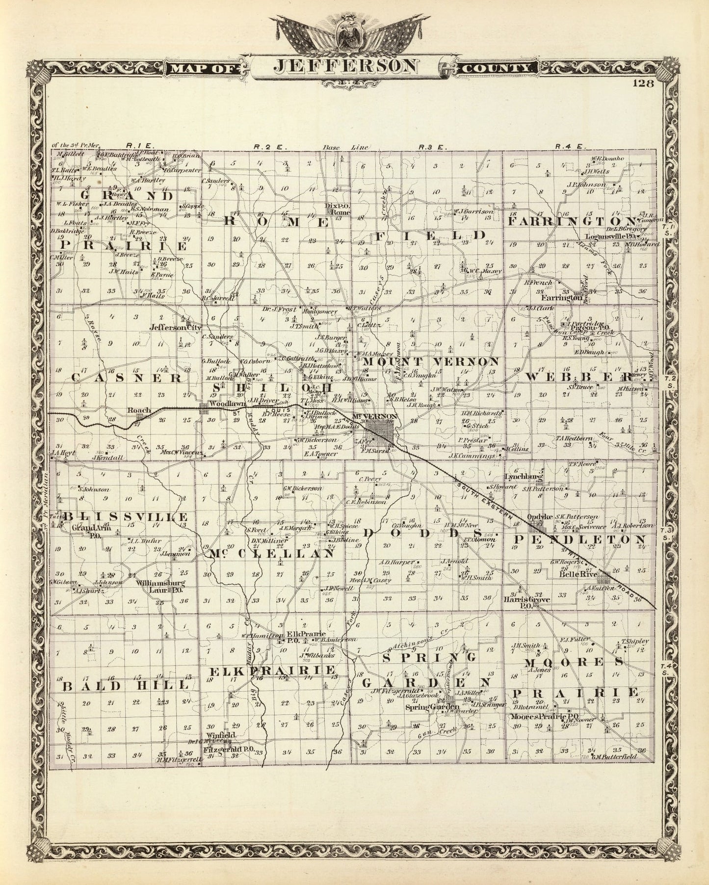 Vintage Map of Jefferson County, Illinois, 1876